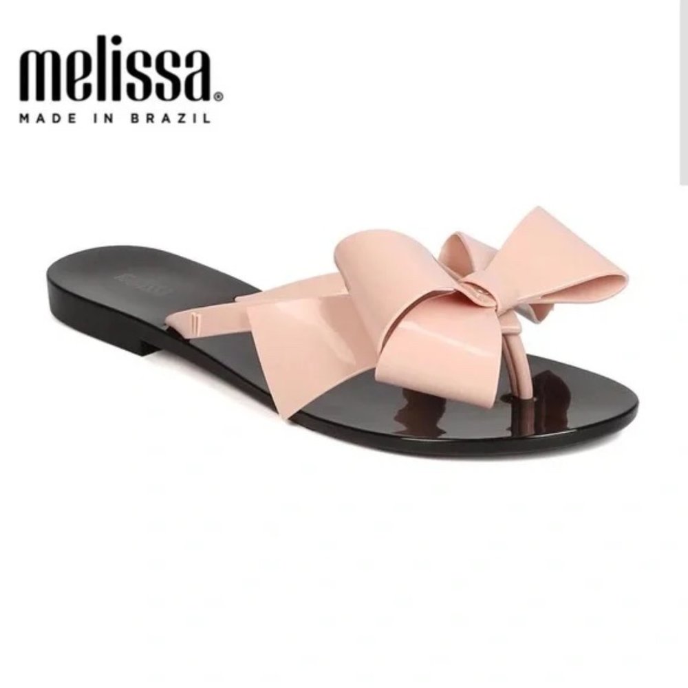 MELISSA Harmonic Bow lii Flip-flops In Black/ Pink, Size 8